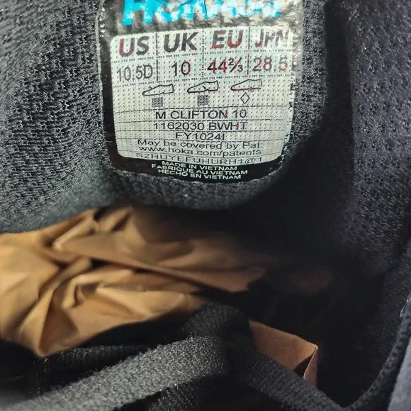 Hoka Men Clifton 10 Size 10.5 Black White Mesh Running Shoes 1162030 BWHT - Picture 11 of 12